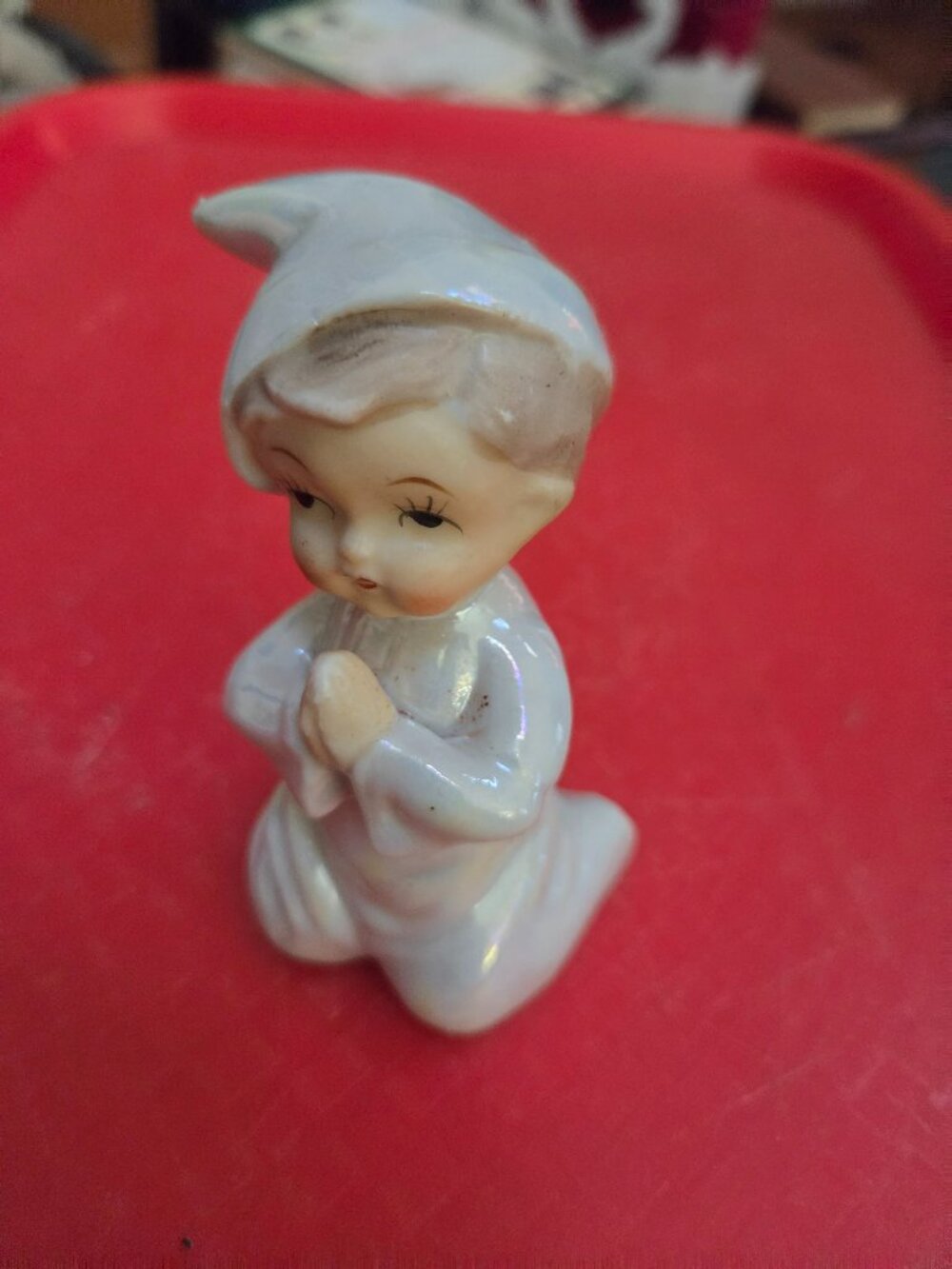 mid century kneeling child in prayer lusterware